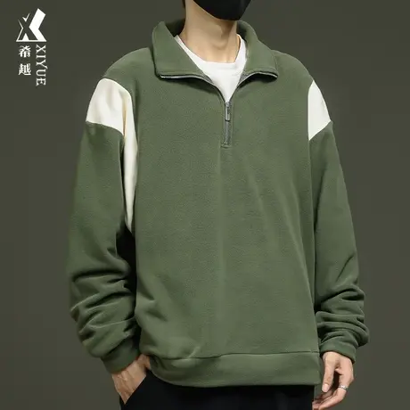 希越半拉链男士卫衣冬季重磅摇粒绒套头上衣宽松大码撞色打底衫潮商品大图