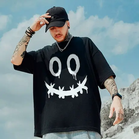 国潮ins潮牌潮流情侣装宽松短袖T恤男潮夏季oversize大码半袖男潮商品大图