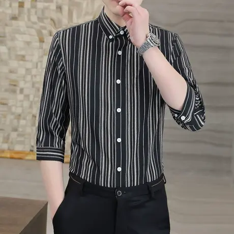 高级感长袖衬衫男士春夏韩版商务职业正装九分袖衬衣男潮流寸衫男图片