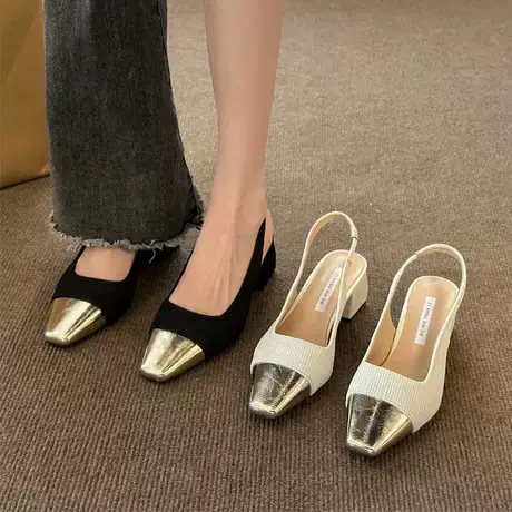 法式包头凉鞋女2023新款夏季气质女鞋粗跟单鞋小香风配裙子高跟鞋商品大图