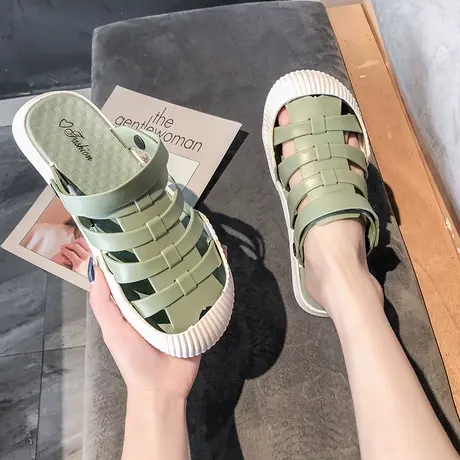 夏包头半拖鞋ins潮懒人鞋韩版防滑沙滩洞洞鞋外穿时尚情侣凉拖鞋商品大图