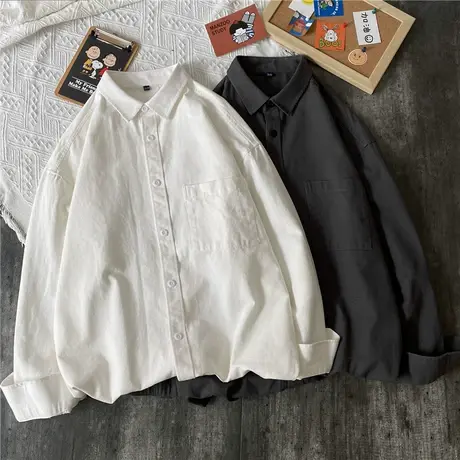 日系重磅衬衫男长袖设计感小众宽松纯棉衬衣夹克韩版潮流外套春秋商品大图