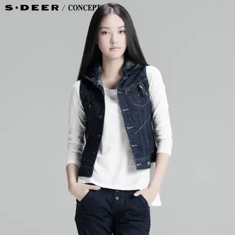 sdeer圣迪奥2014春装新款女装连帽休闲圆摆马甲3381674图片