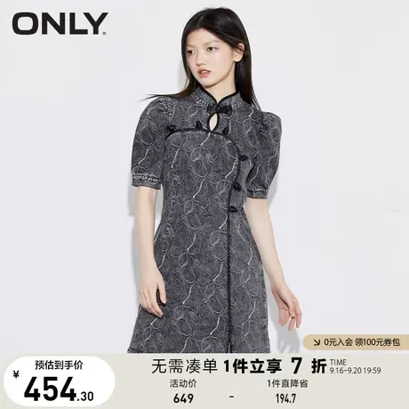 ONLY奥莱夏季气质中国风旗袍短款收腰牛仔连衣裙女图片