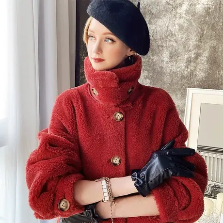 【直播】粉红大布娃娃韩系简约小立领颗粒绒皮草商品大图