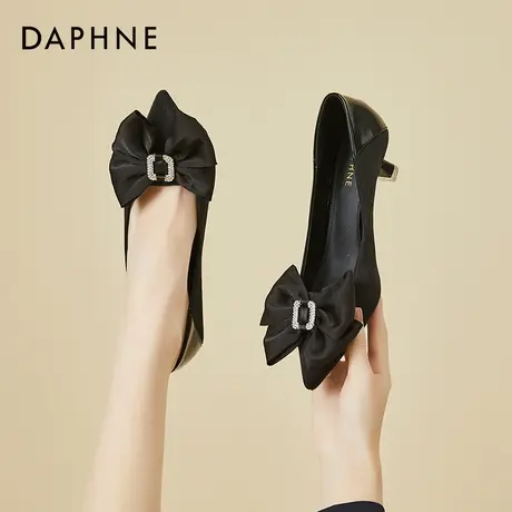 达芙妮单鞋2022年春新款浅口尖头高跟鞋女细跟黑色女鞋气质女神范图片