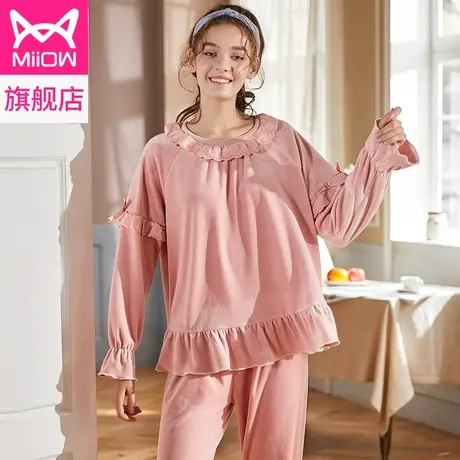 猫人宫廷风蕾丝套头法兰绒女睡衣春夏季韩版可外穿公主家居服套装图片