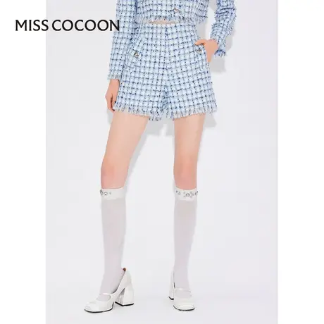 MISSCOCOON【塞班河的日落】24春新款格纹拉毛A字高腰休闲短裤商品大图