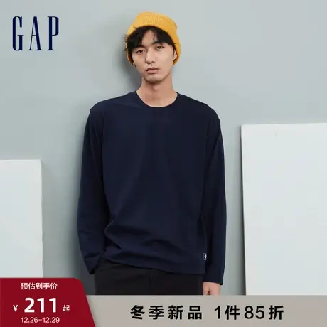 Gap男装春秋LOGO水洗棉宽松高级长袖T恤运动休闲舒适上衣841243商品大图
