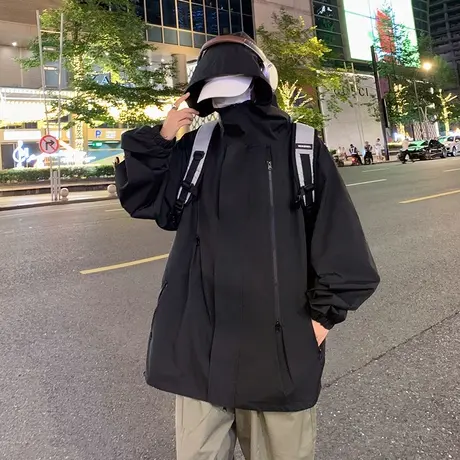 冲锋夹克外套男春秋季山系潮牌美式拉链机能宽松工装夹克户外上衣图片