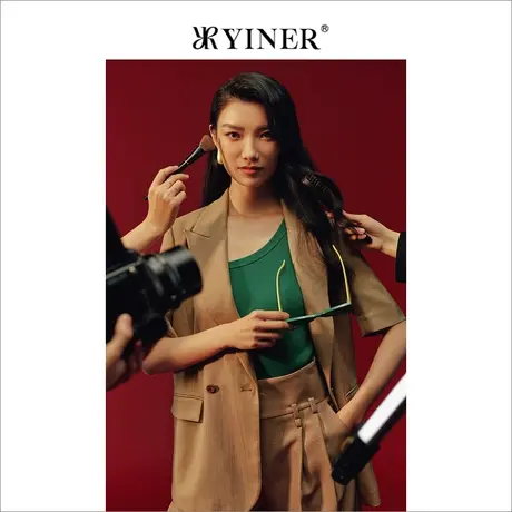 YINER音儿女装夏季法式优雅一粒扣西装领醋纤短外套图片