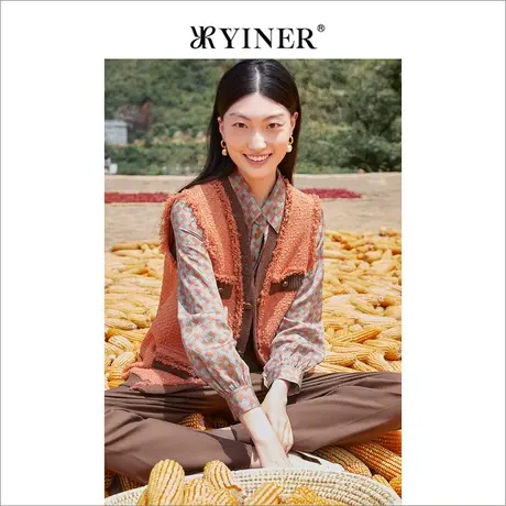YINER音儿女装2022秋季新款无袖宽松外套小香风马甲外套图片