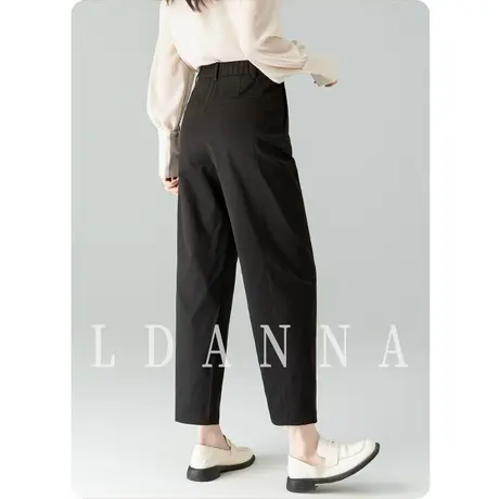 黑色直筒休闲裤女春夏薄款梨形身材裤子小个子九分裤哈伦裤镰刀裤商品大图