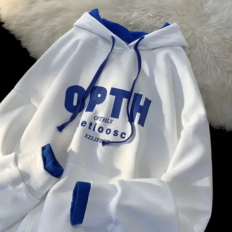 假两件设计感连帽卫衣女秋冬加绒加厚ins潮牌慵懒风宽松大码外套图片