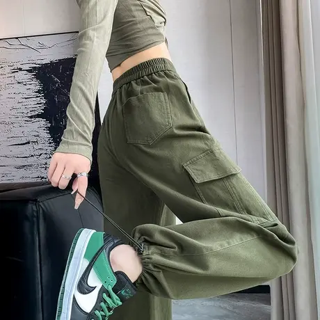 美式工装裤女春秋季2024新款小个子高腰登山裤束脚复古休闲阔腿裤图片