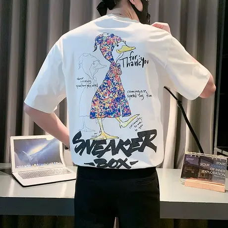 夏季爆款个性卡通印花短袖T恤男潮牌网红痞帅重磅ins半袖上衣T恤商品大图