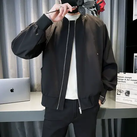 棒球服外套男春季ins纯色宽松潮牌褂子上衣2024新款轻熟时尚夹克商品大图
