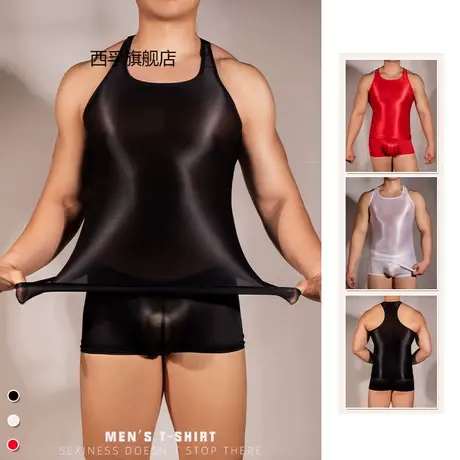 男士情趣内衣紧身服超弹性感男背心短袖诱惑现货商品大图