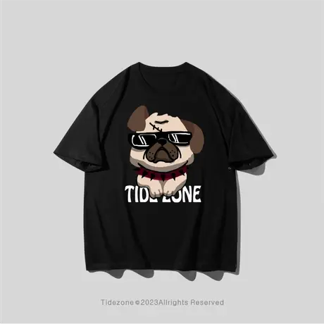 Ohlyah大码t恤男装宽松动物炫酷小狗印花ins潮牌圆领情侣装短袖夏图片