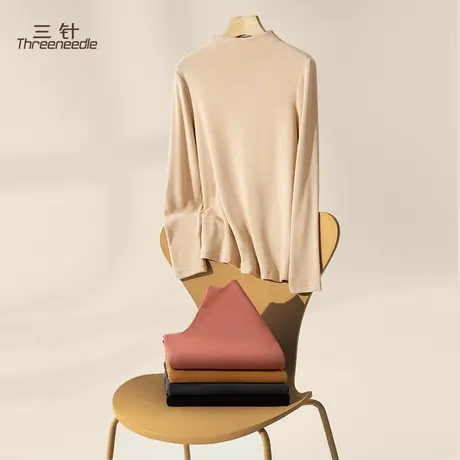 三针半高领打底衫女羊毛内搭修身保暖上衣长袖加厚罗纹弹力商品大图