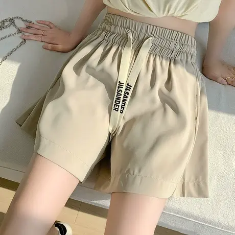 2024春夏新款西装料高腰短裤休闲运动百搭显瘦宽松阔腿裤女外穿图片