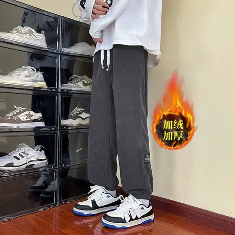 雪尼尔加绒休闲长裤子男士冬季宽松束脚灯芯绒运动加厚保暖卫裤男商品大图