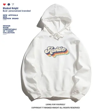 秋冬港风潮牌美式复古字母印花卫衣男连帽套头宽松休闲加绒帽衫图片