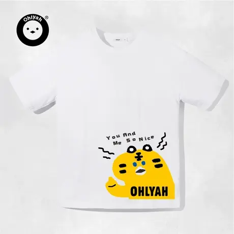 Ohlyah设计师原创卡通品牌黄色小脑虎印花短袖t恤男女中性纯棉图片
