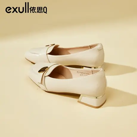 依思q粗跟浅口单鞋女春秋2024新款百搭方头软底不累脚一脚蹬女鞋商品大图