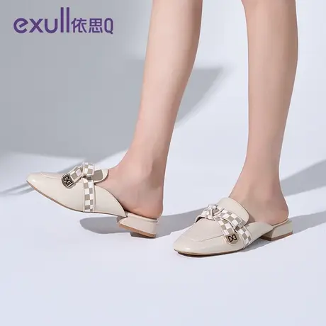 依思q女士半拖鞋女外穿2023新款网红爆款包头平跟英伦穆勒鞋商品大图