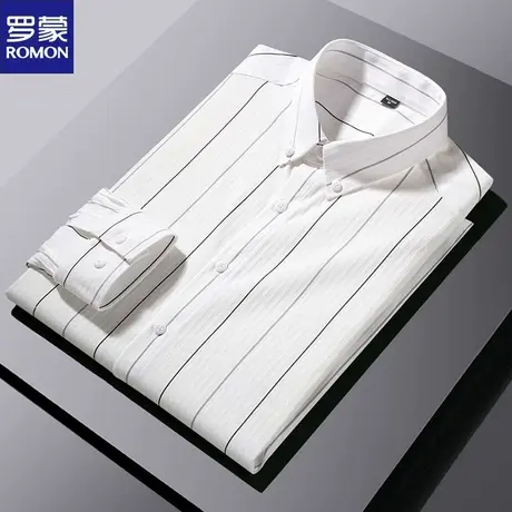 罗蒙男士免烫抗皱明暗条纹领扣款衬衫高档商务休闲新款中青年寸衣图片