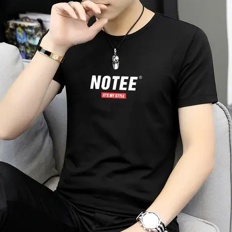 莫代尔短袖t恤男夏季潮流潮牌打底衫新款黑色圆领半袖男生上衣服商品大图