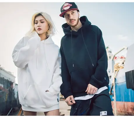 卫衣男连帽ins纯色打底加绒加厚加肥加大码秋冬款帽衫情侣装外套商品大图