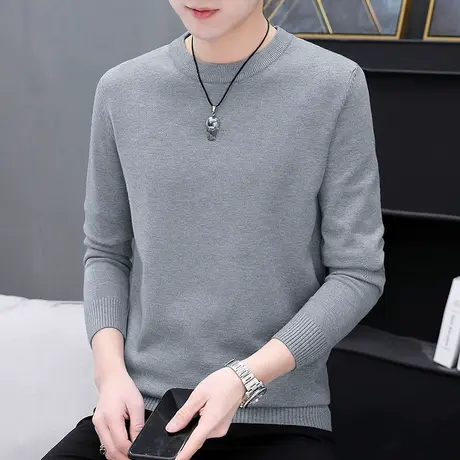 圆领毛衣男灰色纯色春秋款打底衫加厚加绒秋冬季内搭毛线衣针织衫图片