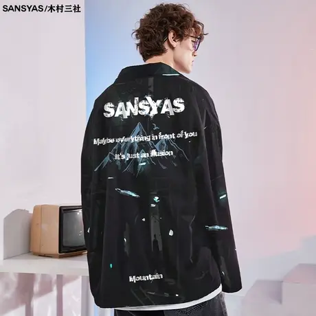 木村三社休闲衬衫式夹克翻领外套男春秋潮牌痞帅炸街长袖oversize商品大图