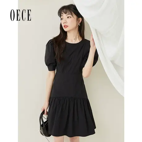 Oece复古小黑裙2023春夏新款女装法式小众气质裙子泡泡袖连衣裙图片