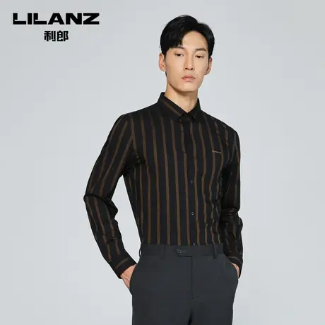 利郎长袖衬衫男秋季条纹商务休闲方领修身衣服工作装商品大图