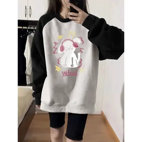 秋冬撞色卫衣女2023新款爆款美式多巴胺秋冬穿搭插肩长袖慵懒上衣图片