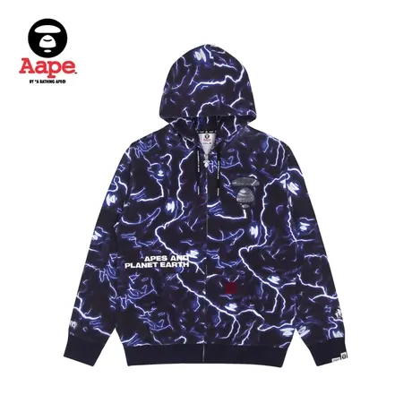 Aape旗舰店男装秋冬字母印花闪电迷彩拉链帽卫衣3825XAH商品大图