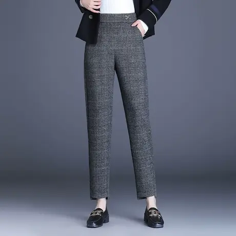 毛呢小脚裤女秋冬2023新款哈伦格子裤显瘦高腰休闲裤通勤职业裤子商品大图
