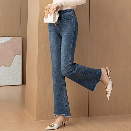 高腰微喇牛仔裤女2023年新款秋季女裤春秋裤子显瘦毛边喇叭裤长裤商品大图