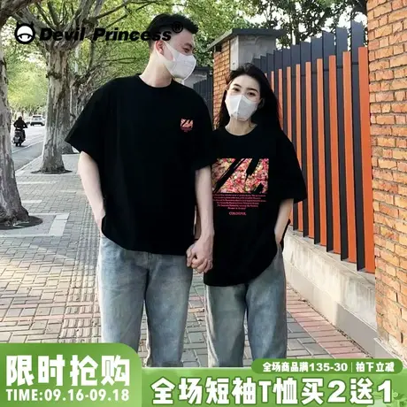 港风vintage小众超火情侣T恤夏季新款正肩宽松纯棉慵懒风半袖上衣商品大图