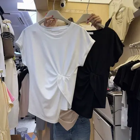 ins超火短袖T恤女夏季韩版宽松设计感小众不规则下摆半袖上衣服潮商品大图