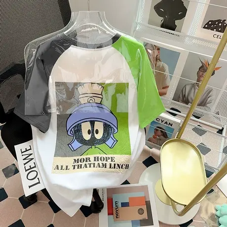 撞色插肩短袖t恤女夏季新款设计感小众宽松洋气独特别致上衣潮牌图片