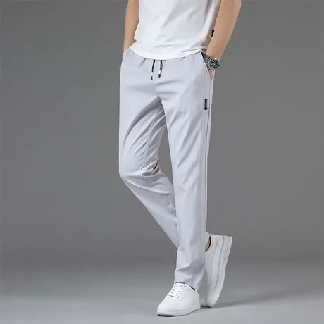 休闲西装裤男中青年商务修身2022春秋抽绳松紧腰工装裤男百搭长裤图片