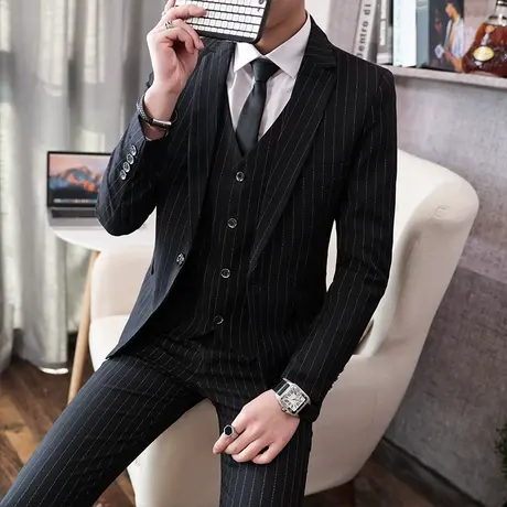 休闲西服套装男士三件套青年帅气韩版修身西装新郎结婚礼服英伦风商品大图