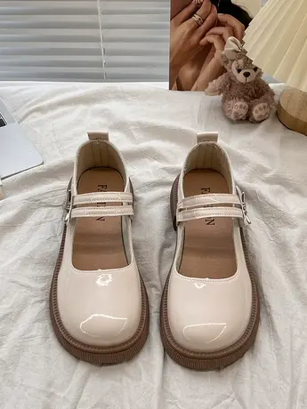 玛丽珍小皮鞋女2022春夏新款浅口平底学院风一字带英伦乐福单鞋子商品大图