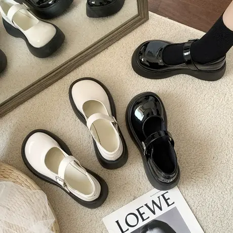 甜酷厚底玛丽珍鞋jk单鞋2023新款英伦风小皮鞋女法式少女猪腰子鞋商品大图