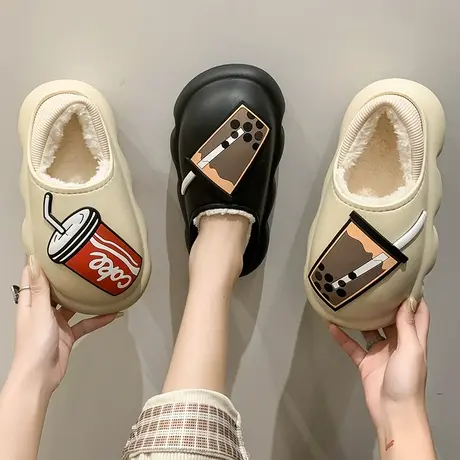 棉拖鞋女士冬季可外穿包跟可爱室内家居防滑防水厚底保暖月子棉鞋商品大图