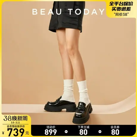 BeauToday穆勒鞋女半拖英伦小皮鞋女2024新款春夏厚底单鞋女真皮商品大图